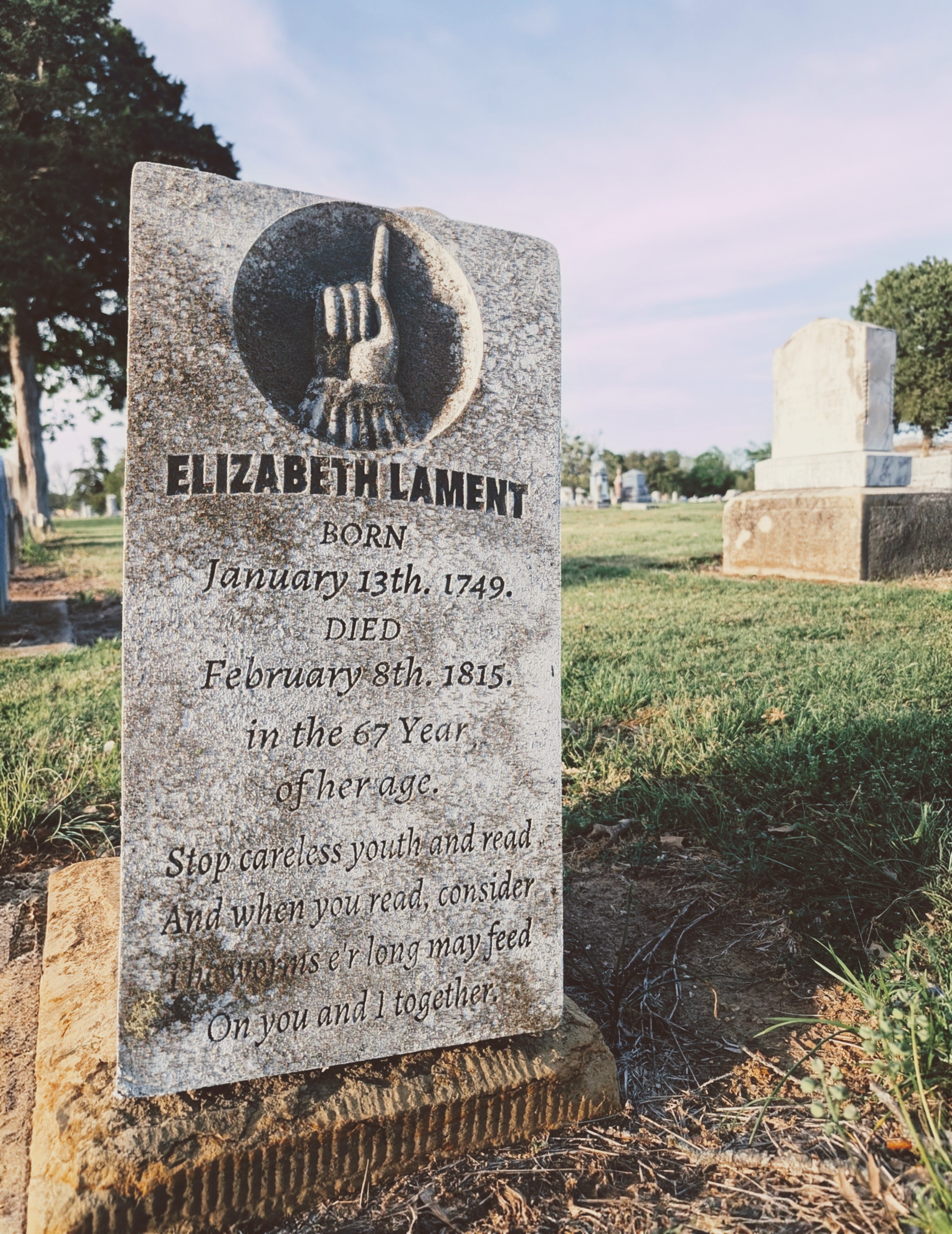Elizabeth Lament Gravestone Prop