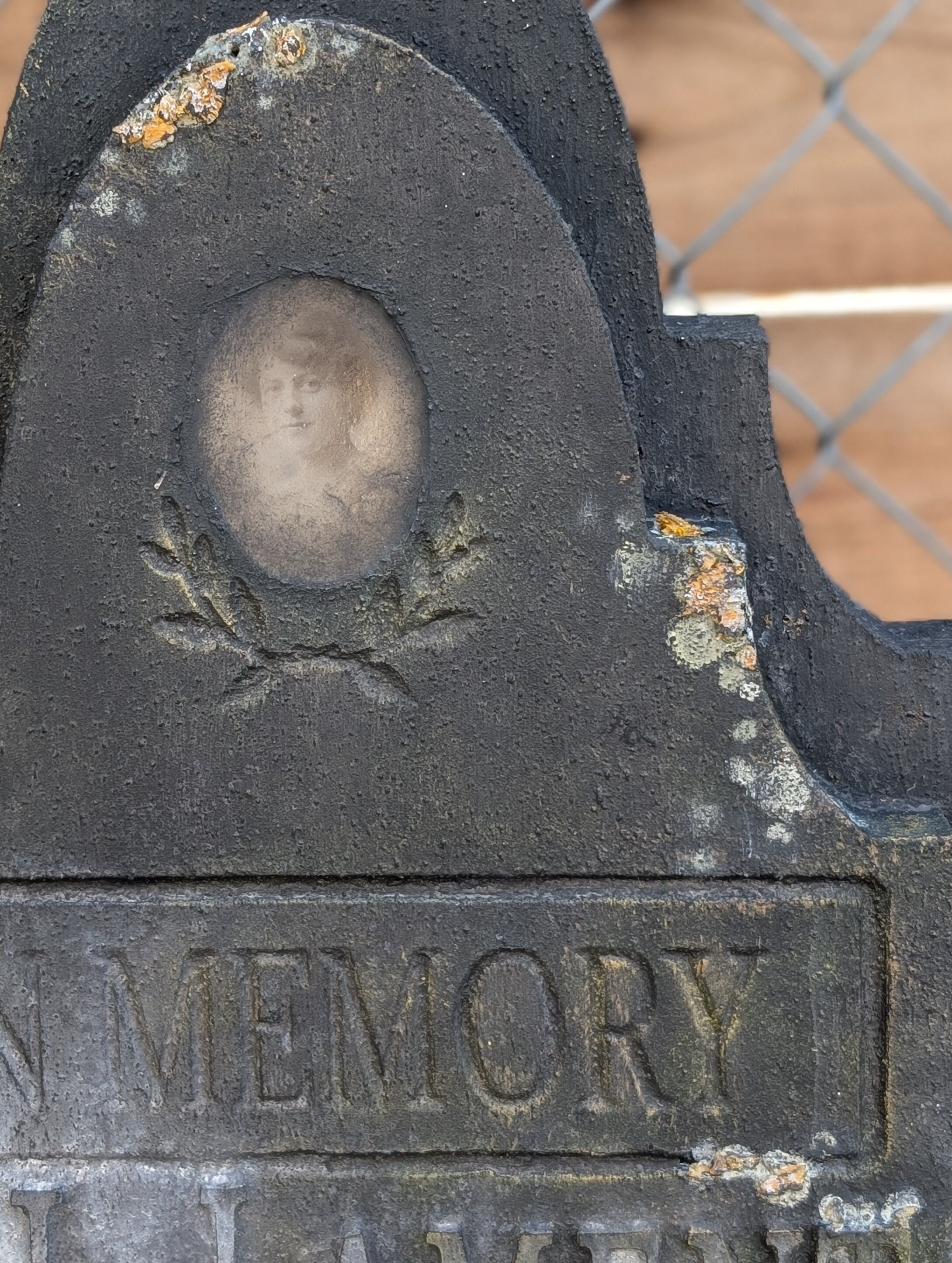 Closeup of Lichen Detail on Custom Portrait Gravestone